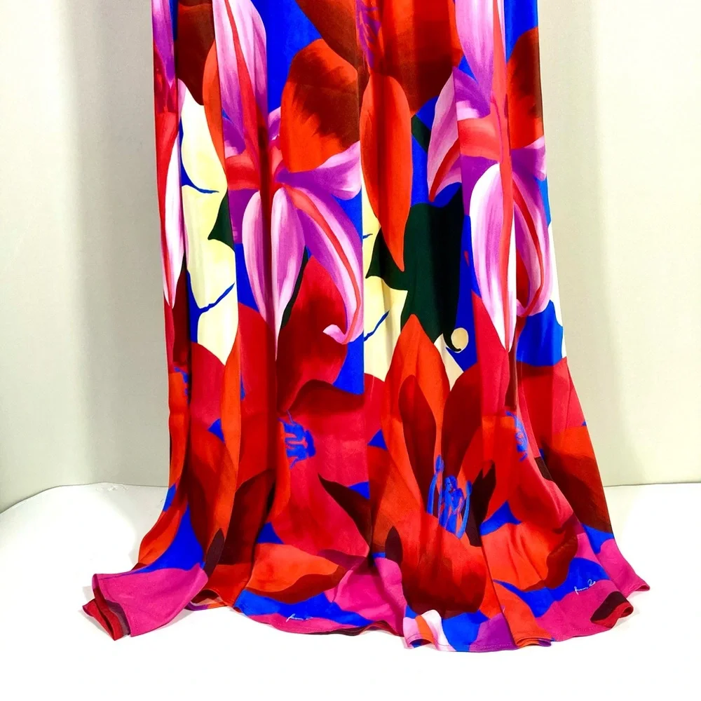 *SOLD* Farm Rio Watercolor Floral Slip Satin Maxi Dress Floral Blue Small NEW - Picture 14 of 15